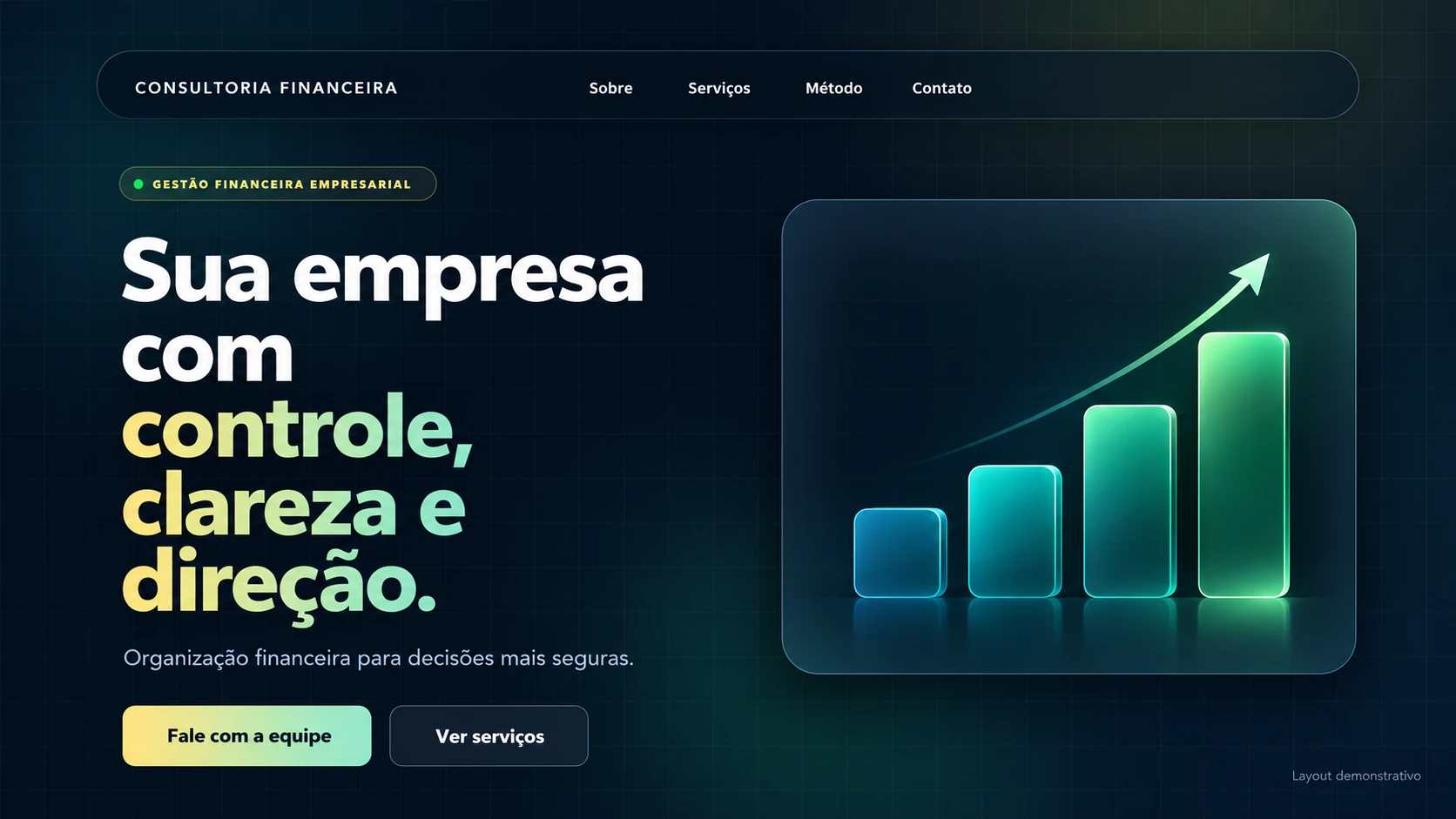 Apresentação da consultoria — visual demonstrativo, sem dados reais