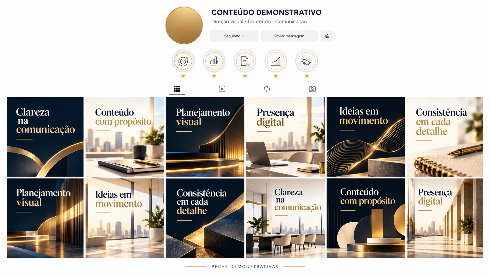 Mídias, Identidade & Vídeos — visual demonstrativo