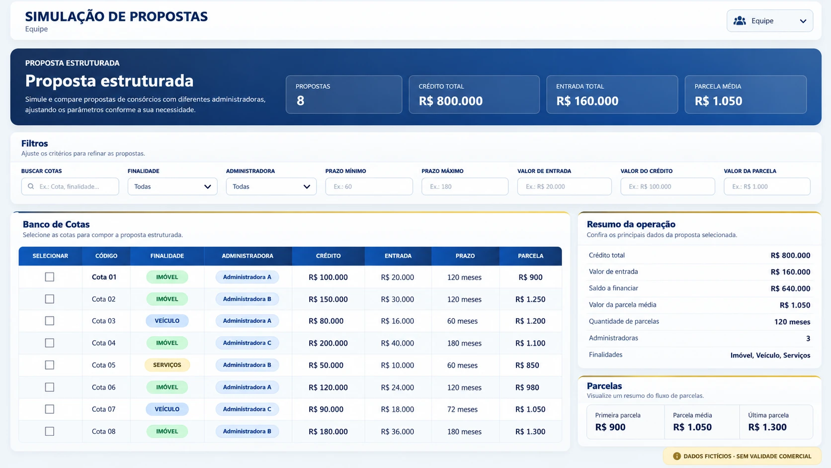 Sistema de Simulação de Propostas — visual demonstrativo