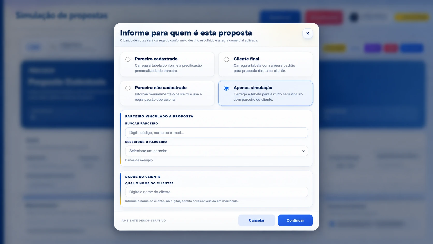 Destinatário da simulação — Sistema de Simulação de Propostas
